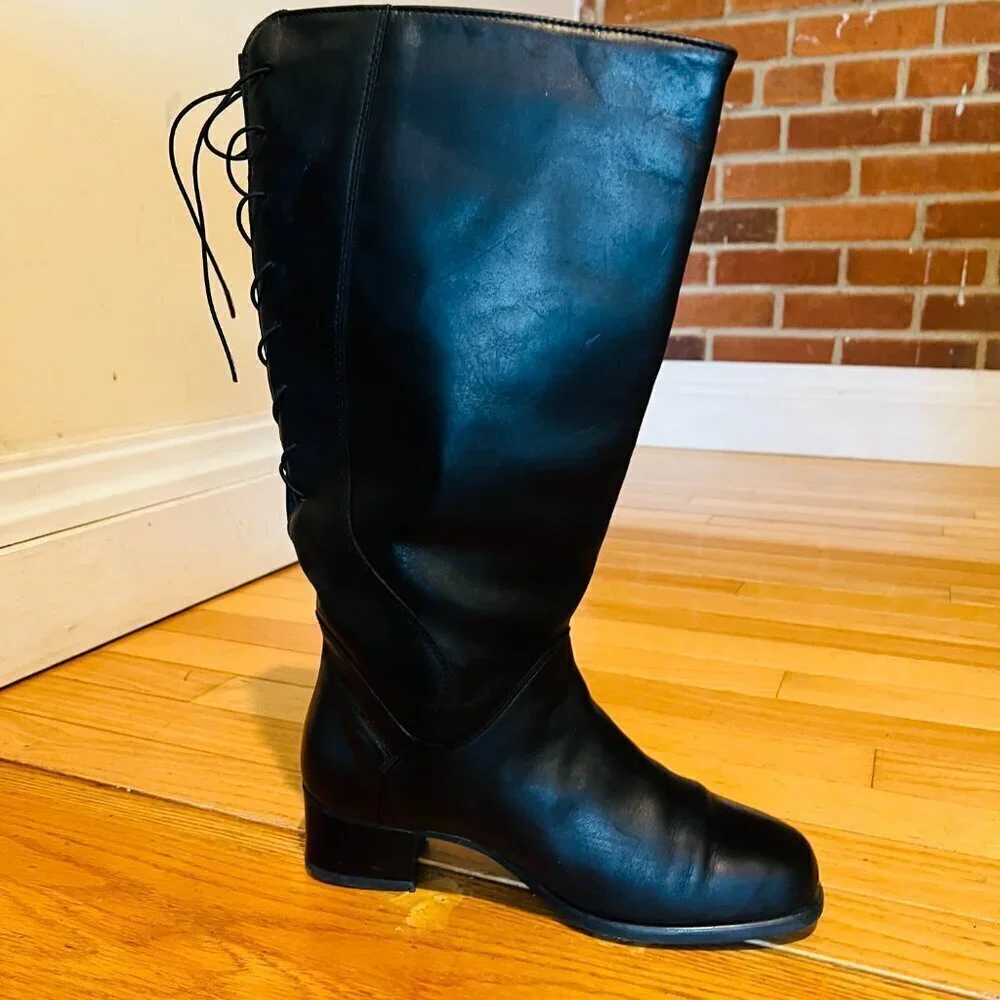 Blondo Venise Riding Boot Size 7.5 Wide Calf Black Leather Aqua Protect